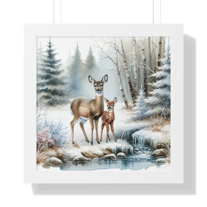 Winter Wildlife Framed Deer Art Print Calm Vibe Decor - Dipaliz - 16″ x / White - Posters Prints & Visual Artwork