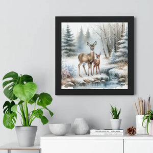 Winter Wildlife Framed Deer Art Print Calm Vibe Decor - Dipaliz - Posters Prints & Visual Artwork