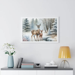 Winter Wildlife Framed Deer Art Print Calm Vibe Decor - Dipaliz - Posters Prints & Visual Artwork