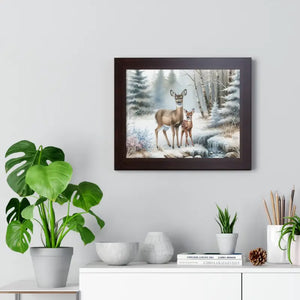 Winter Wildlife Framed Deer Art Print Calm Vibe Decor - Dipaliz - Posters Prints & Visual Artwork