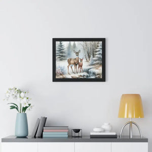 Winter Wildlife Framed Deer Art Print Calm Vibe Decor - Dipaliz - Posters Prints & Visual Artwork
