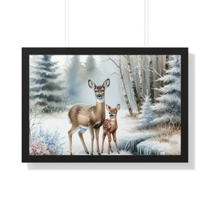 Winter Wildlife Framed Deer Art Print Calm Vibe Decor - Dipaliz - Posters Prints & Visual Artwork