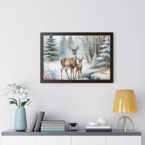 Winter Wildlife Framed Deer Art Print Calm Vibe Decor - Dipaliz - Posters Prints & Visual Artwork