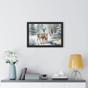 Winter Wildlife Framed Deer Art Print Calm Vibe Decor - Dipaliz - Posters Prints & Visual Artwork