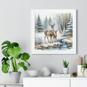 Winter Wildlife Framed Deer Art Print Calm Vibe Decor - Dipaliz - Posters Prints & Visual Artwork