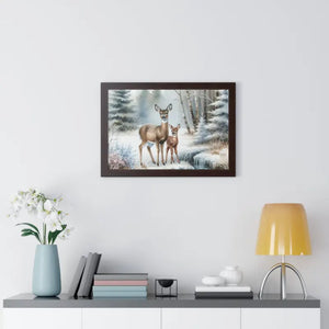 Winter Wildlife Framed Deer Art Print Calm Vibe Decor - Dipaliz - Posters Prints & Visual Artwork