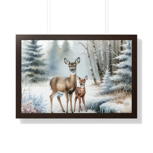 Winter Wildlife Framed Deer Art Print Calm Vibe Decor - Dipaliz - 30’’ x 20’’ / Walnut - Posters Prints & Visual Artwork