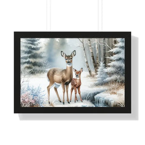 Winter Wildlife Framed Deer Art Print Calm Vibe Decor - Dipaliz - 24″ x 16″ / Black - Posters Prints & Visual Artwork