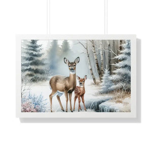 Winter Wildlife Framed Deer Art Print Calm Vibe Decor - Dipaliz - 30’’ x 20’’ / White - Posters Prints & Visual Artwork