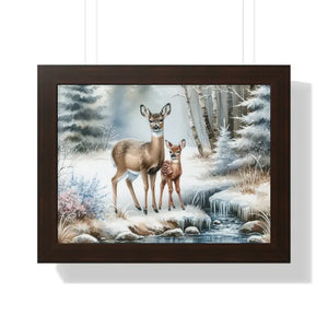 Winter Wildlife Framed Deer Art Print Calm Vibe Decor - Dipaliz - 16″ x 12″ / Walnut - Posters Prints & Visual Artwork