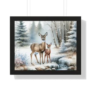 Winter Wildlife Framed Deer Art Print Calm Vibe Decor - Dipaliz - 20’’ x 16’’ / Black - Posters Prints & Visual Artwork