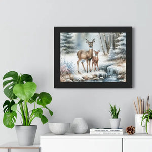 Winter Wildlife Framed Deer Art Print Calm Vibe Decor - Dipaliz - Posters Prints & Visual Artwork