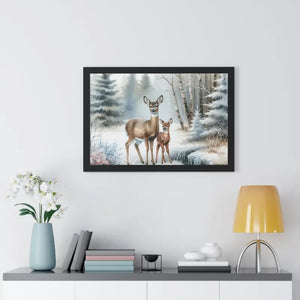 Winter Wildlife Framed Deer Art Print Calm Vibe Decor - Dipaliz - 30’’ x 20’’ / Black - Posters Prints & Visual Artwork