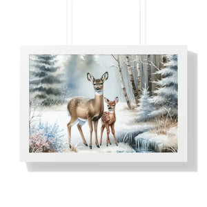 Winter Wildlife Framed Deer Art Print Calm Vibe Decor - Dipaliz - 24″ x 16″ / White - Posters Prints & Visual Artwork