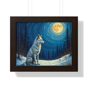 Wild Wolf Art Canvas Serene Night Framed Poster - Dipaliz - 14″ x 11″ / Walnut - Prints