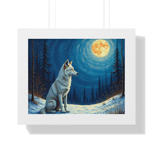 Wild Wolf Art Canvas Serene Night Framed Poster - Dipaliz - 14″ x 11″ / White - Prints