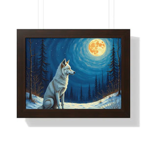 Wild Wolf Art Canvas Serene Night Framed Poster - Dipaliz - 16″ x 12″ / Walnut - Prints