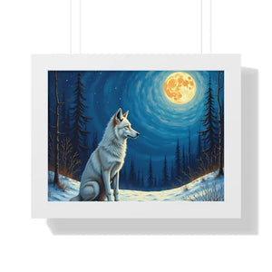 Wild Wolf Art Canvas Serene Night Framed Poster - Dipaliz - 16″ x 12″ / White - Prints