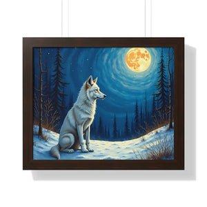 Wild Wolf Art Canvas Serene Night Framed Poster - Dipaliz - 20’’ x 16’’ / Walnut - Prints