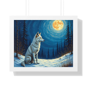 Wild Wolf Art Canvas Serene Night Framed Poster - Dipaliz - 20’’ x 16’’ / White - Prints