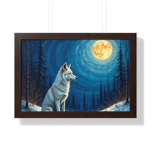 Wild Wolf Art Canvas Serene Night Framed Poster - Dipaliz - 24″ x 16″ / Walnut - Prints