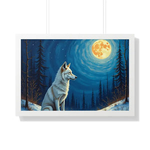Wild Wolf Art Canvas Serene Night Framed Poster - Dipaliz - 30’’ x 20’’ / White - Prints