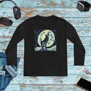 Youth Long Sleeve Competitor Tee Wolf Howling Design - Dipaliz - Black / s - T-shirts
