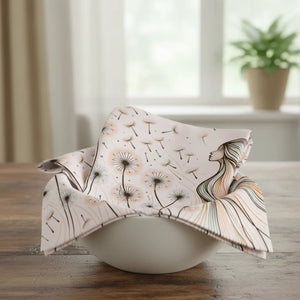 Woman Blowing Dandelions – Set of 4 Polyester - Dipaliz - Cloth Napkins
