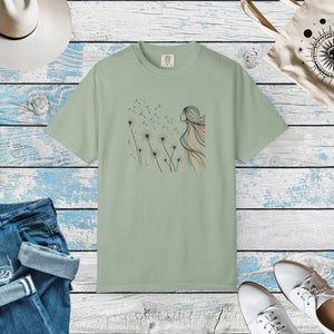 Relaxed Garment Dyed Tee - Woman and Dandelions - Dipaliz - T-shirts