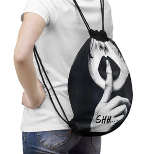Durable Drawstring Gym Bag - Woman with Fingers on Lips - Dipaliz - School Backpacks