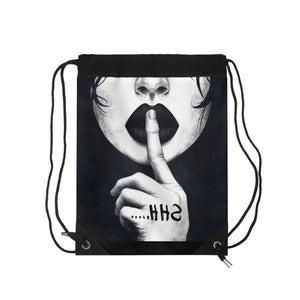 Durable Drawstring Gym Bag - Woman with Fingers on Lips - Dipaliz - School Backpacks