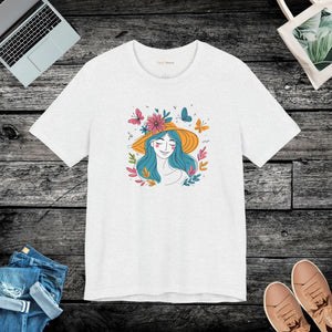 Whimsical Flower Hat Tee - Butterflies Unisex Jersey - Dipaliz - T-shirts
