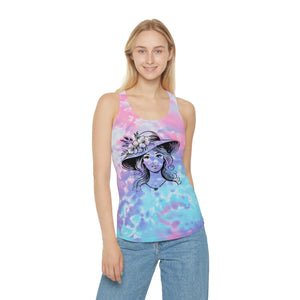 Women’s Tie Dye Racerback - Flower Hat Design Cotton - Dipaliz - Tank Tops