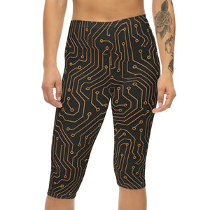 Premium Circuit Print Capri Leggings Tech Style Active - Dipaliz - Xs / White Stitching