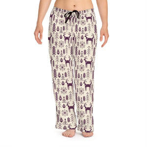 Women’s Deer & Pine Forest Pajama Pants, Cozy Holiday Lounge Sleepwear - Pajamas