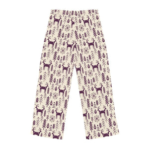 Women’s Deer & Pine Forest Pajama Pants, Cozy Holiday Lounge Sleepwear - Pajamas