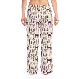 Women’s Deer & Pine Forest Pajama Pants, Cozy Holiday Lounge Sleepwear - Pajamas