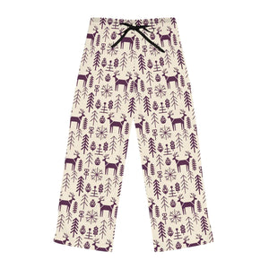 Women’s Deer & Pine Forest Pajama Pants, Cozy Holiday Lounge Sleepwear - Pajamas