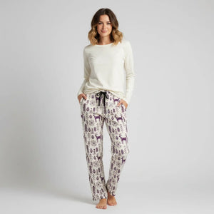 Women’s Deer & Pine Forest Pajama Pants, Cozy Holiday Lounge Sleepwear - Pajamas