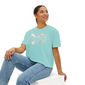 Boxy Tee with Flowy Rolled Cuffs Spring Flowers Print Dipaliz - T-shirts