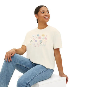 Boxy Tee with Flowy Rolled Cuffs Spring Flowers Print Dipaliz - T-shirts