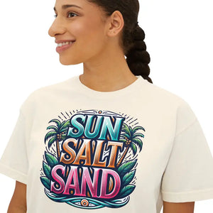 Boxy Tee with Flowy Rolled Cuffs Summer Beach Style - Dipaliz - T-shirts