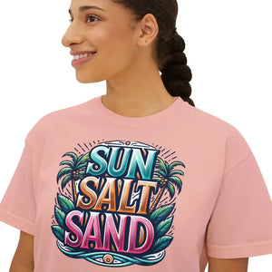 Boxy Tee with Flowy Rolled Cuffs Summer Beach Style - Dipaliz - T-shirts