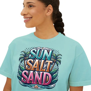 Boxy Tee with Flowy Rolled Cuffs Summer Beach Style - Dipaliz - T-shirts