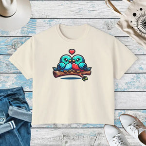 Boxy Tee Flowy Rolled Cuffs Love Birds Print Dipaliz - Ivory / l - T-shirts
