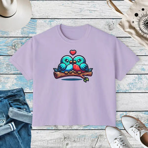 Boxy Tee Flowy Rolled Cuffs Love Birds Print Dipaliz - Orchid / s - T-shirts