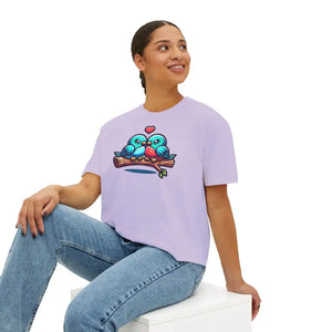 Boxy Tee Flowy Rolled Cuffs Love Birds Print Dipaliz - T-shirts