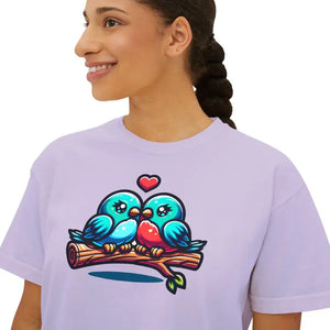 Boxy Tee Flowy Rolled Cuffs Love Birds Print Dipaliz - T-shirts