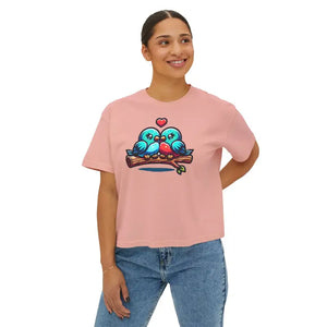 Boxy Tee Flowy Rolled Cuffs Love Birds Print Dipaliz - T-shirts