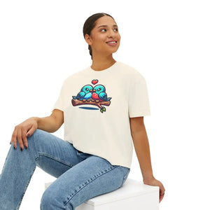 Boxy Tee Flowy Rolled Cuffs Love Birds Print Dipaliz - T-shirts